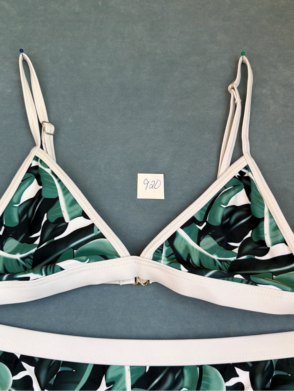 White Trim Green Leaf Print Triangle Bikini Women Swim Size Small